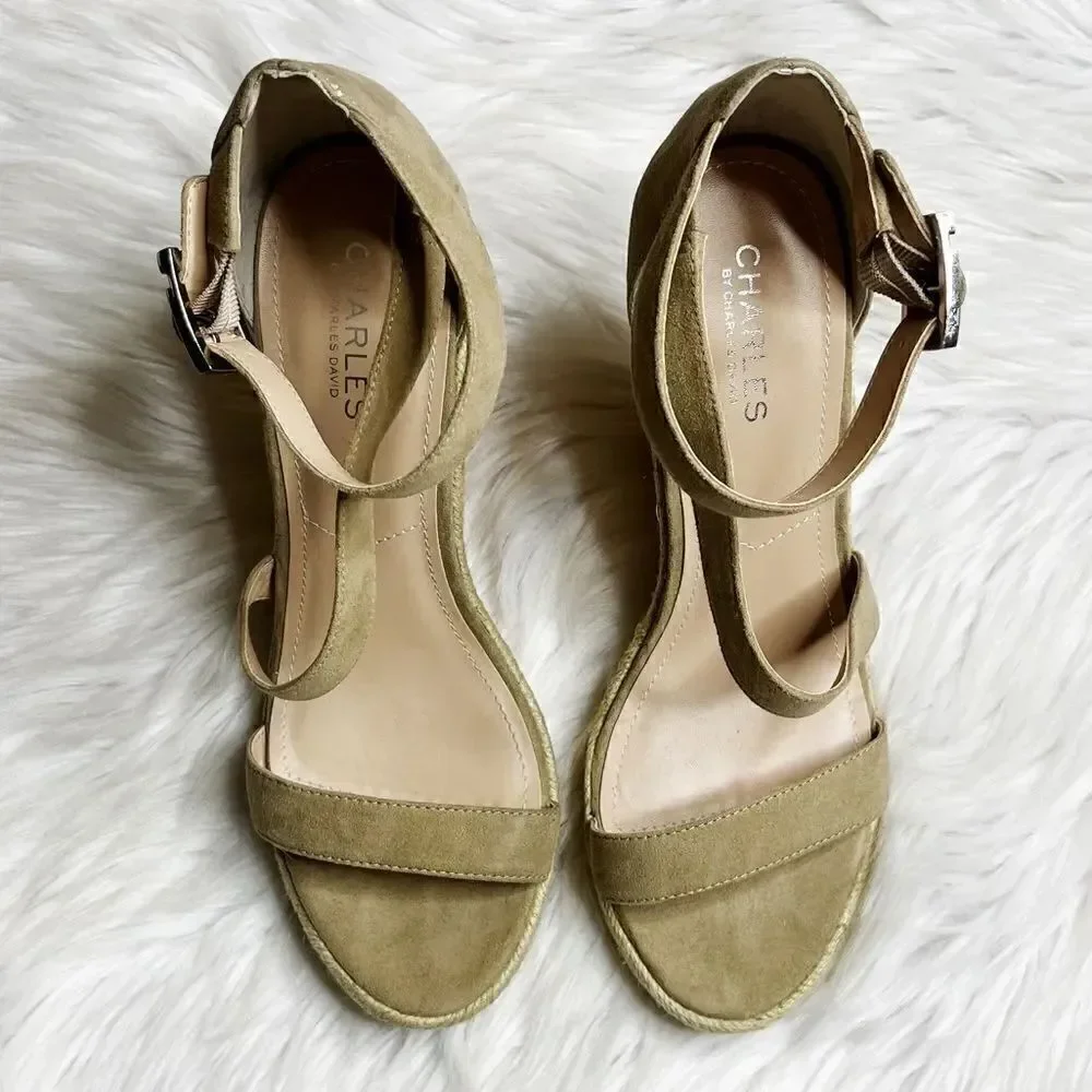 Charles By Charles David Becki Cork Platform Wedges Taupe Size 10M